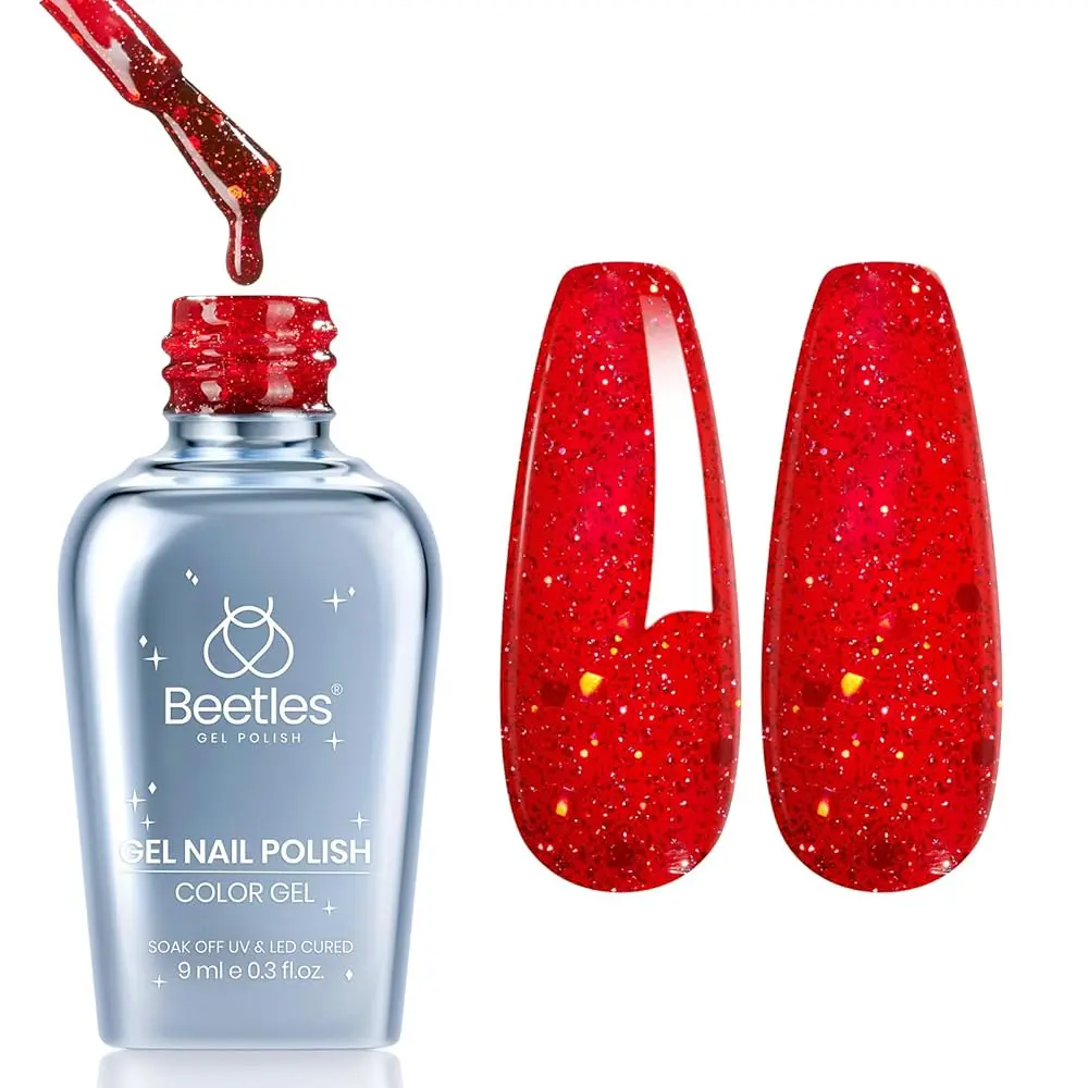 Beetles 9 ml Soak-Off Glitter Gel Nail Polish - Smooth Brush, LED-UV Lamp Cured, for Women’s Manicure, French Nails, Beauty Products DIY Decor, Nail Art