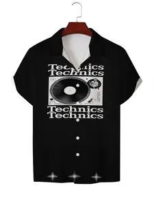 Men's Hawaiian Shirt - Flat Digital Print Pattern - No Texture - White Retro Vinyl Record Player Design, Fashionable and Simple Short Sleeves, Button-Down, Casual Collar Shirt, Stylish and Versatile, Suitable for Dates, Beach Vacations, a Perfect Gift for