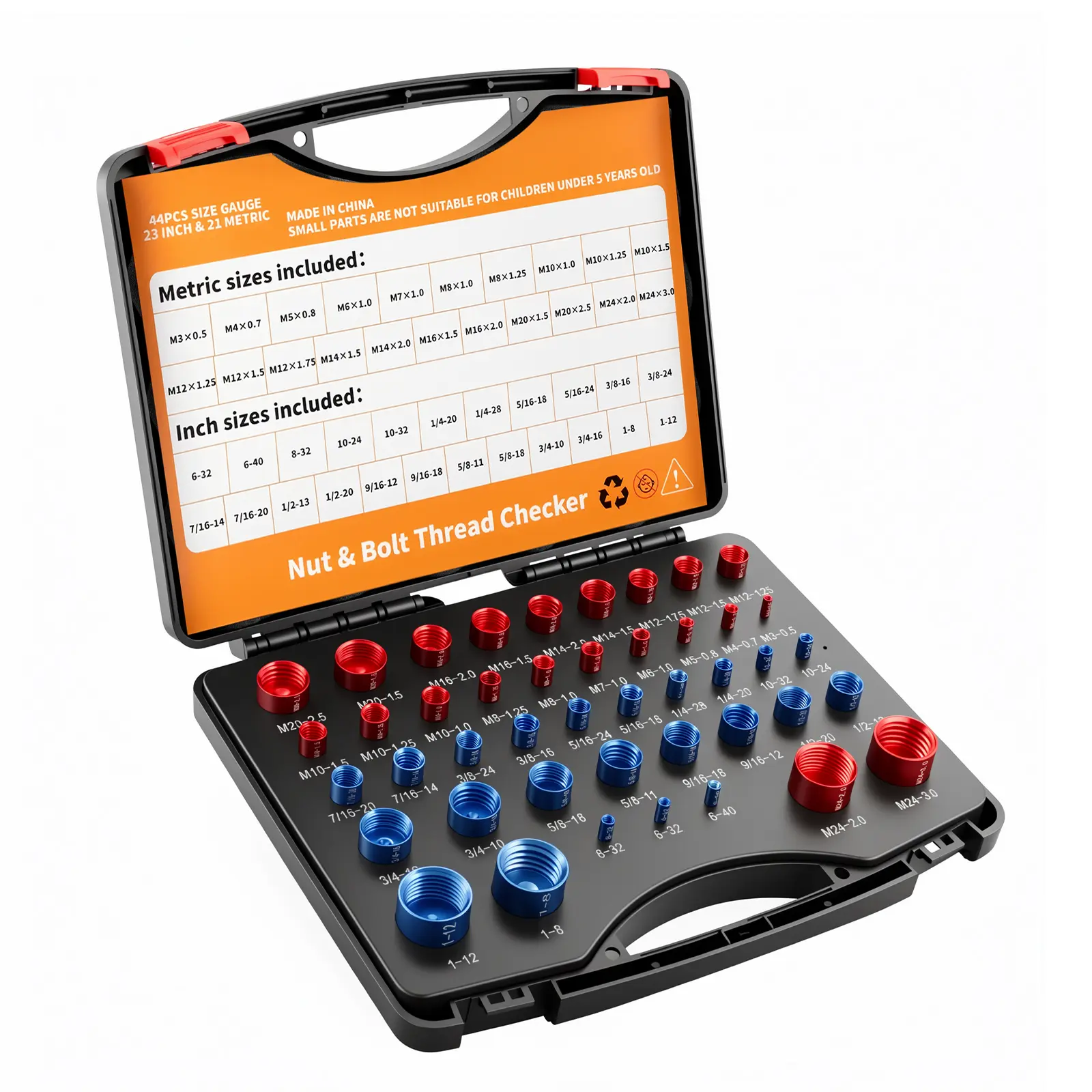 GJANSH 26/44PCS Nut and Bolt Thread Checker - Comprehensive Bolt Size and Thread Gauge Tool, Inch & Metric Sizes, with Handy Tool Box, Excellent for Home Garages and Car Repairs, Snapfixmate,