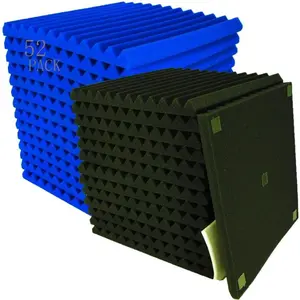 52 Pack Black blue 1" x 12" x 12" Acoustic Wedge Studio  Sound Absorption Wall Panels