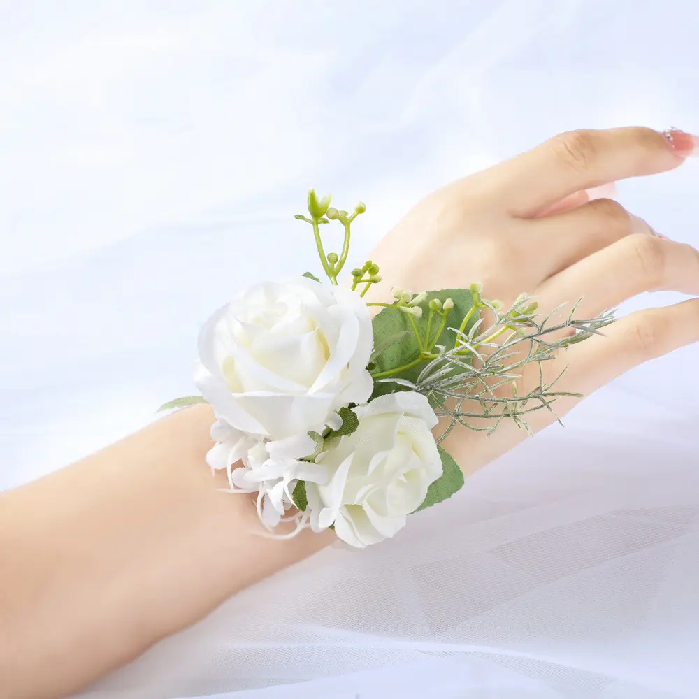 Wedding Accessories, Bridal Groom and Bride's Wedding Decoration Chest Flowers, Bridesmaid Group Pearl Wrist Flowers, Simulated Roses, Wreaths