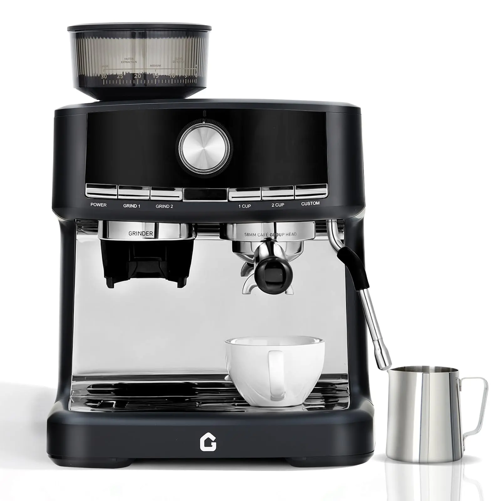 Garvee 20 Bar Espresso Machine Built-in Grinder – Stainless Steel, 2.8l Removable Tank, Milk Frother Steam Wand for Latte & Cappuccino, Adjustable Shot Volume, Pro for Home Barista & Office
