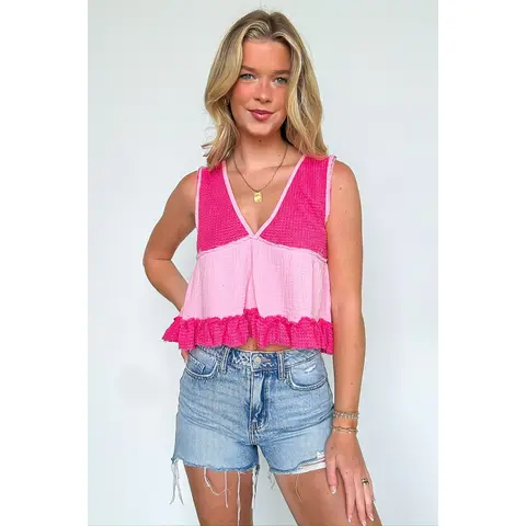 Breeze By V-Neck Ruffle Tank Top