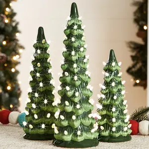 Best Choice Products Set of 3 Pre-Lit Hand-Painted Ceramic Tabletop Christmas Trees