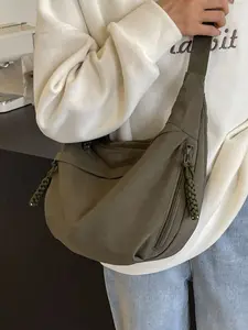 Practical, casual retro dumpling bag with multiple zippered pockets, solid color simple and versatile single shoulder crossbody bag, Stylish crossbody bag, Adjustable Crossbody Strap, suitable for commuting and shopping