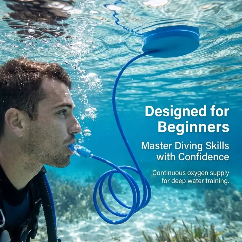 2m/6.6ft Adult Silicone Self-Propelled Snorkel Gear, Free Dive Underwater Breathing Apparatus, Full Dry Snorkeling Equipment, Dry Top Snorkel, Diving Gear
