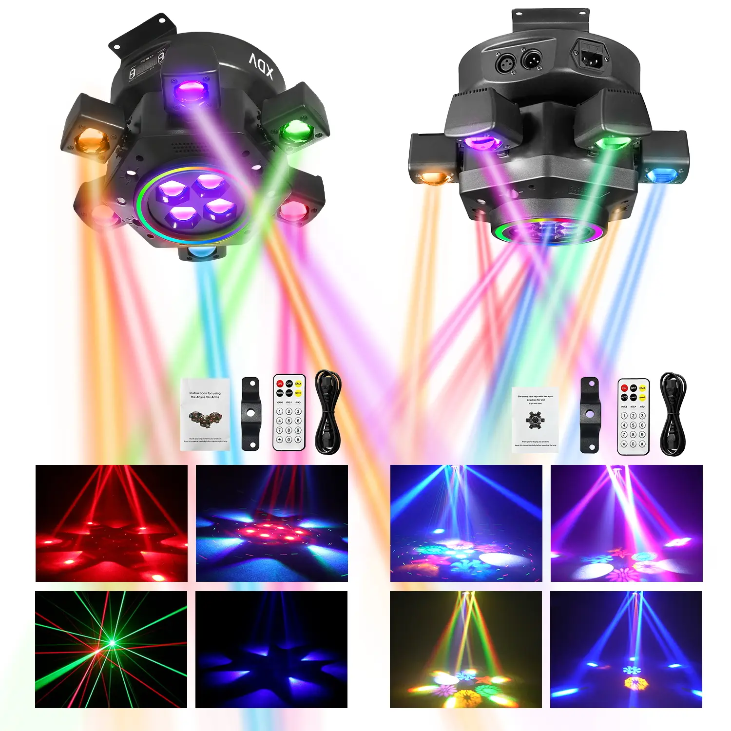 XDV 6-Arm 150W RGBW Moving Head DJ Light with DMX-512, Sound Activation & Strobes, Festive Decor for   Halloween Day, Weddings