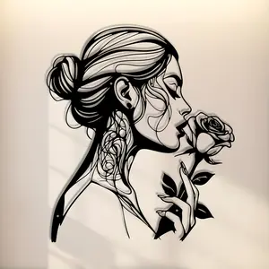 Elegant Abstract Beauty Silhouette Rose Art Sculpture Wall Decor, Artistic Reusable Metal Sign for Home Decoration, Suitable for Living Room, Bedroom, Kitchen
