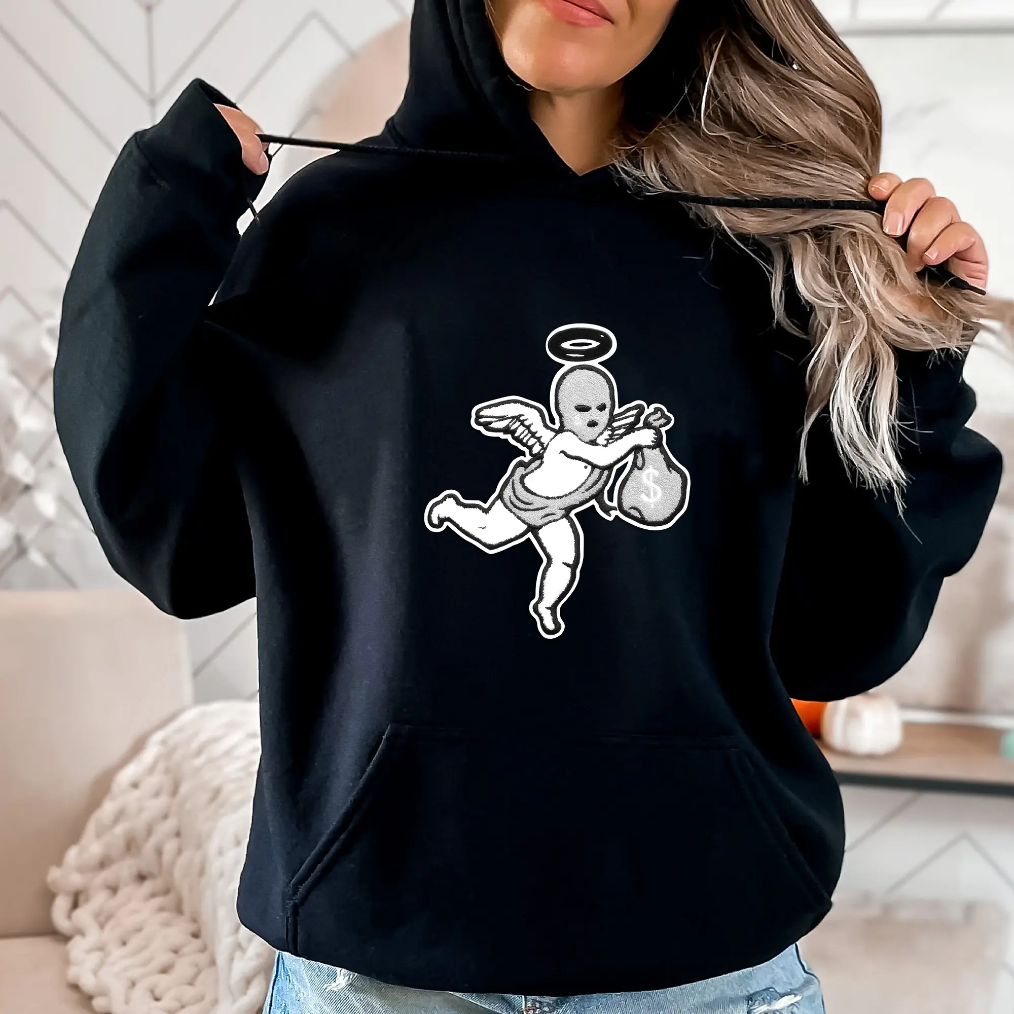 ONLY PRINT - Hastamuerte - Aj1 Ski Mask Angel Chenille Neut Heavyweight Pullover Hoodie Relaxed Cotton Sweaters Hoodied Cozy Unisex P Hoodied Comfy Cotton Hoodies