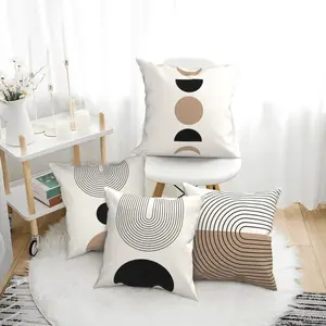 Abstract Style Pillow Cover, Minimalist Geometric Design, Single-Sided Print Invisible Zipper, Modern Farmhouse Decor, Living Room Home Decoration, Home Accessory