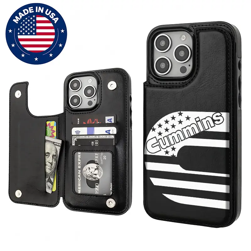 CUMMINS Aesthetic Letter Pattern TPU-PC-PU Leather Card Holder Phone Case for iPhone 12/13/14/15/16 Plus Pro Max Series, 2025 Luxury Vintage Cute Customized Smartphone Cellphone Protection Accessory, Iphone 15