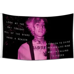 Lil Peep Starry Sky Pattern Lyrics Tapestry 3x5 FT - Polyester Emo Rap Fan Art Wall Hanging for Bedroom Decor, Sad Rap Aesthetic Banner, Wall Tapestries