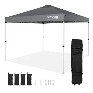 VEVOR Pop Up Canopy Tent,  10 x 10 ft, 250 D PU Silver Coated Tarp, with Portable Roller Bag and 4 Sandbags, Waterproof and Sun Shelter Gazebo for Outdoor Party, Camping, Commercial Events, Dark Gray