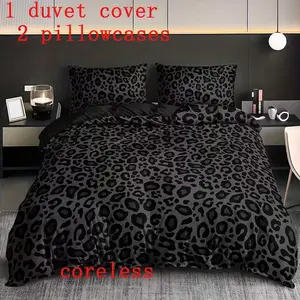 3-piece set of dark leopard print fashionable down duvet cover, including 1 down duvet cover and 2 pillowcases (excluding core), made of polyester material, suitable for all seasons, high-end HD printed trendy luxury bedding for dormitories