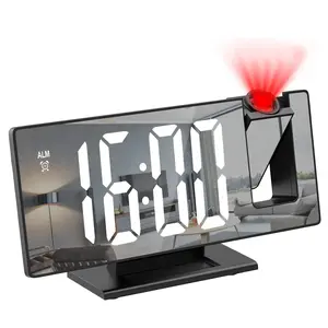 Digital Alarm Clock Projection for Heavy Sleepers, Electronic Mirror Clock with Large LED Screen, 12/24h Temperature Display