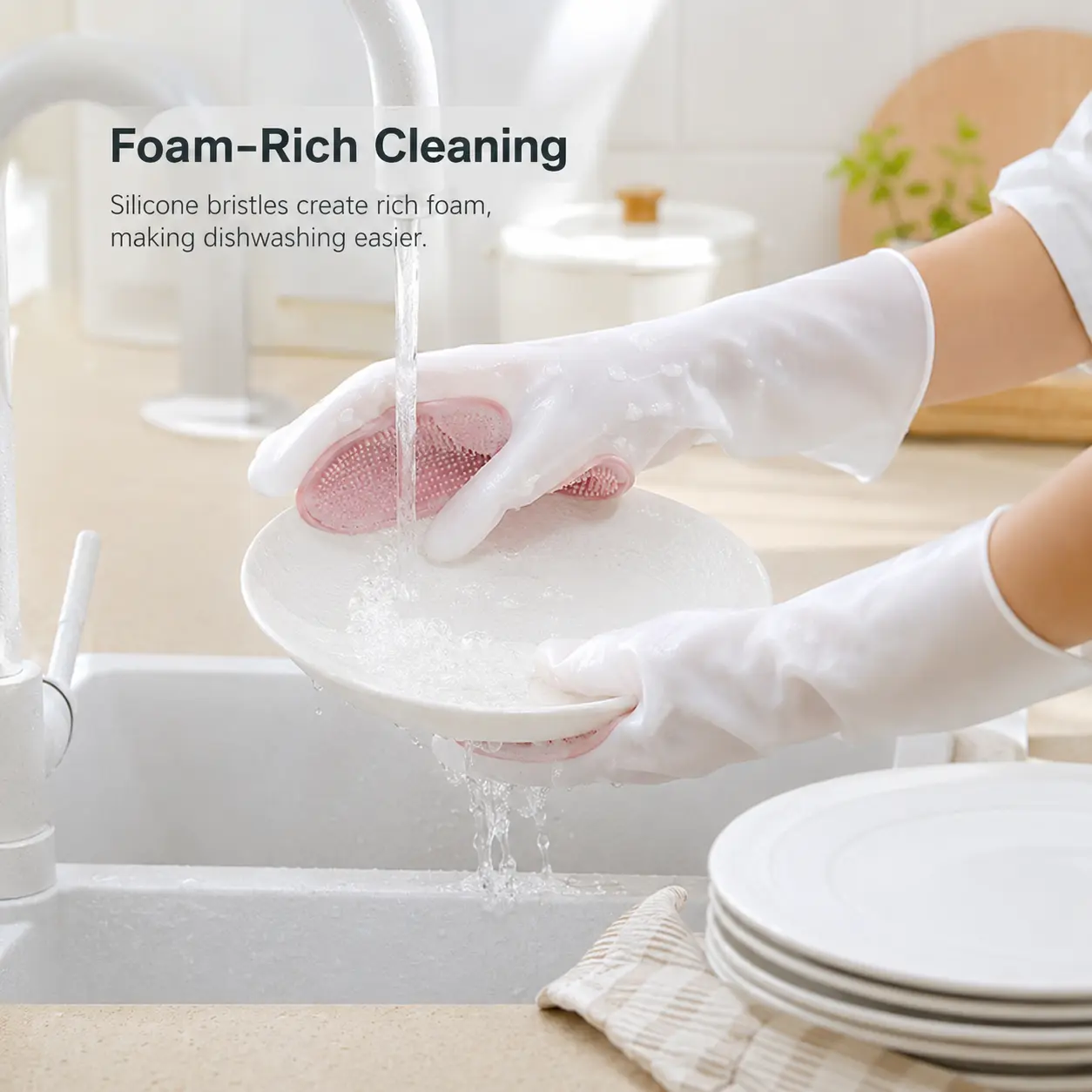 1 Pair PVC Cleaning Gloves with Palm Scrubber, for Kitchen Dishwashing Utensils and Household Cleaning