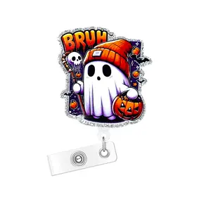 Halloween Badge Reel, Cute Badge Holder Retractable with ID Clip for Nurse Accessories for Work, Funny RN LPN CNA Badge Holder Reels with Belt Clip