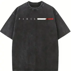 Women's Paris Flag TShirt Comfortable Crew Neck Casual Cotton Blend Short Sleeves Soft Breathable Top Trendy Letter Print for Summer and Spring Streetwear