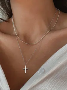 Simple Stainless Steel Cross Pendant Necklace, Fashion Jewelry for Party, Daily Clothing Decor, Trendy All-match & Exquisite Jewelry for Birthday Gift, Dainty Cross Necklace, Minimalist Chain Necklace, Daily Wear Necklace, Cross Charm Necklace