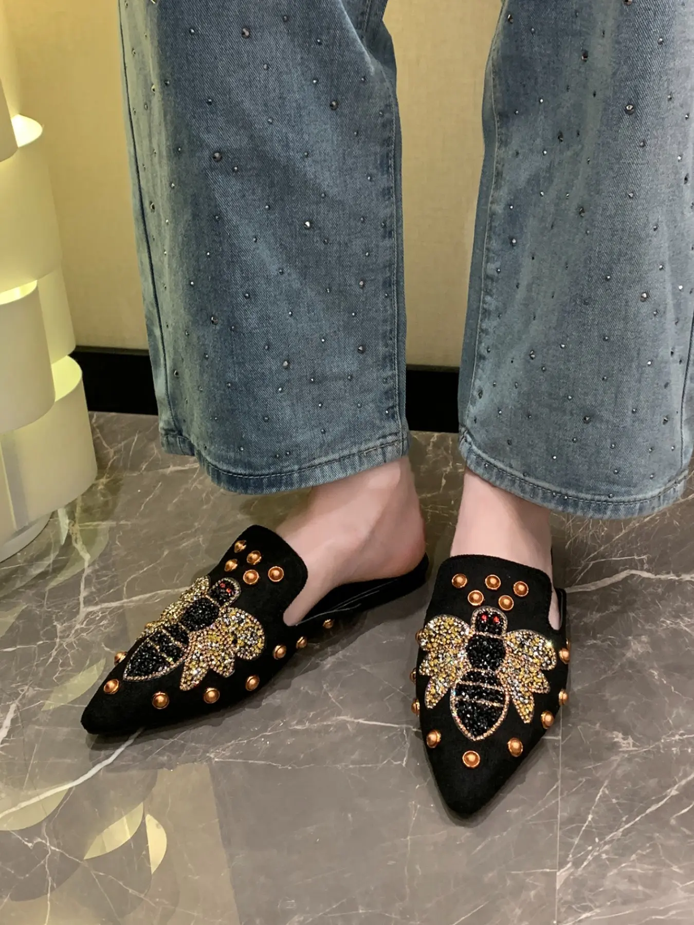 Women's Water Drill Animal Decor Fashion Casual Slip On Mule Flats Shoes, Fall New Style, Valentine's Day Special Offer