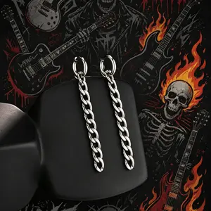 OUFER BODY JEWELRY Chunky Chain Hoop Earrings, 316L Stainless Steel, Non-Tarnish High Polish, Hoop Shape, Casual Daily Wear Rock Music Match Fashion Costume Accessories