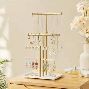 Jewelry Holder Organizer Necklace Display: Metal Aesthetic Room Decor Tree Stand for Necklace Bracelet Hanger and Earrings Storage Beautiful Jewelry Tower for Mom Wife Girlfriend (Gold) Josmimic