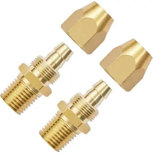 4pcs Premium Solid Brass Pneumatics Reusable PU Hose-End Repair Fitting, 1/4" Barb For 1/4-Inch ID Polyurethane Air Hose With 1/4" NPT