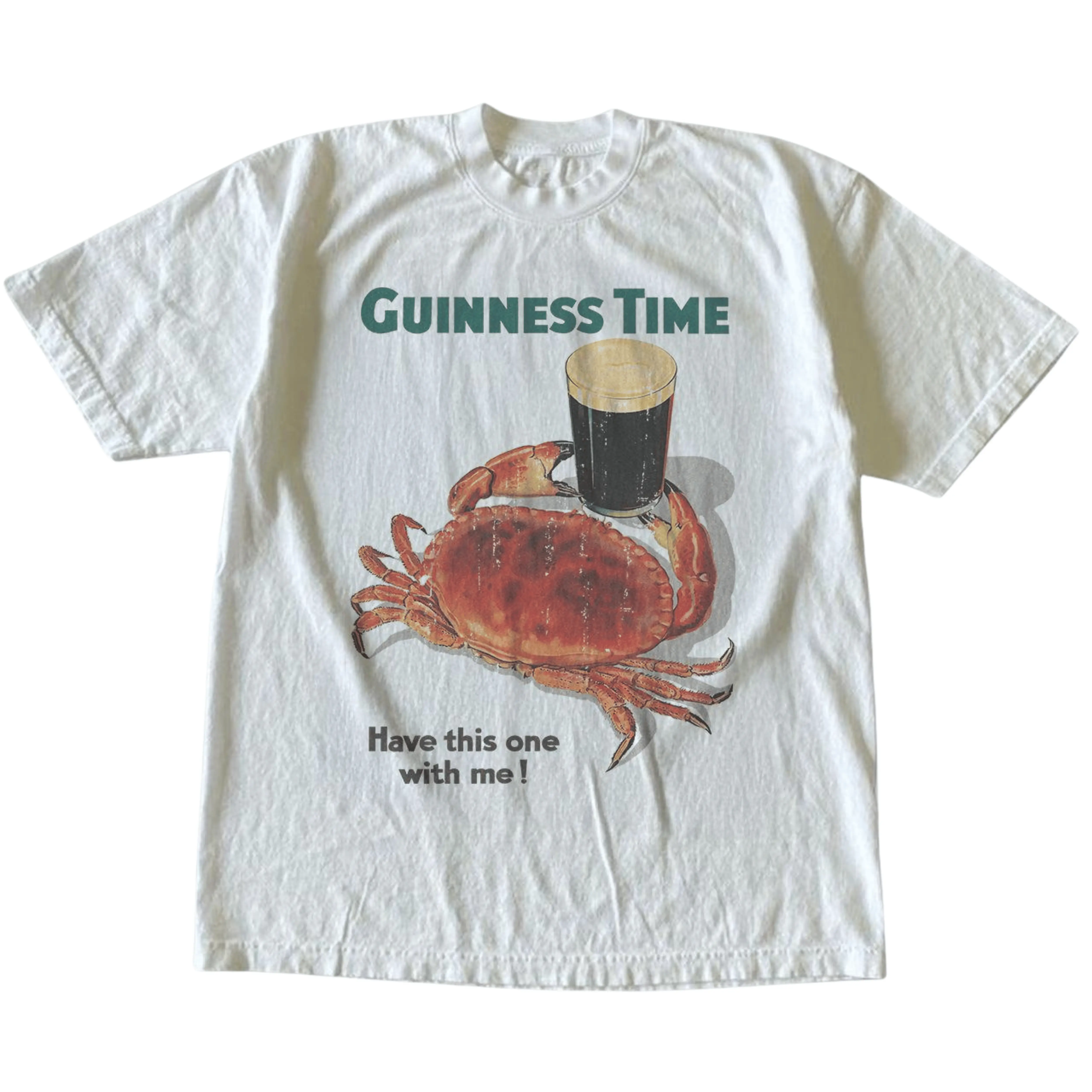 Gildan Men's and Women's T-Shirt, Vintage Style Guinness Time Big Crab Graphic Tee, Unisex Casual Top, Funny Irish Beer Shirt, Retro Pub Advertisement Clothing, Matching Couples Outfit, Unique Birthday Present, Premium Cotton, Classic Drink Merch