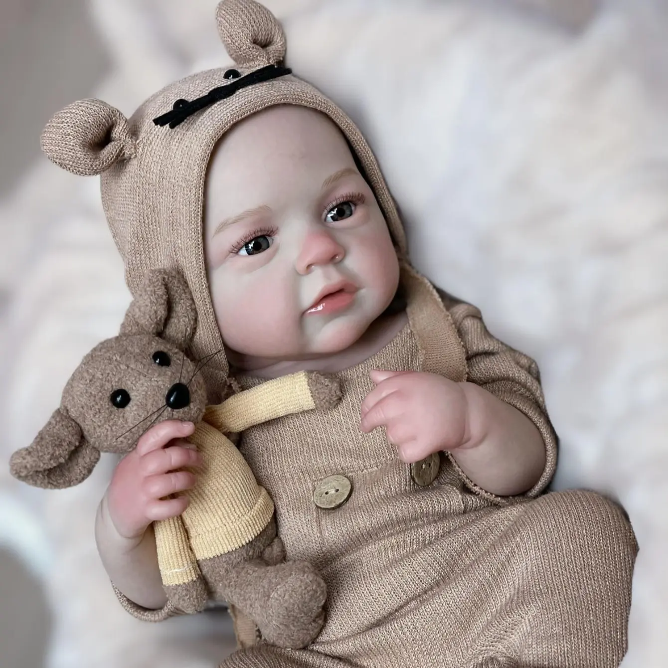 18-in Vinyl Lifelike Realistic Newborn Doll Boy, Hand-Drawn Cute Face, Artist-Made Reborn Fake Baby, Anime & Manga Style Collectible, Holiday Birthdays Gift for Kids Over 3 Years Old