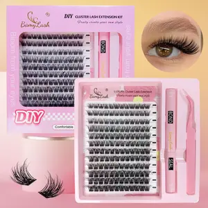 Natural 3D DIY Cluster Eyelash Extensions Kit 1 Box Soft D Curl Individual Lash Extension DIY Cluster Lashes with Bond & Seal & Tweezers, Eye Makeup Product for Women & Girls, Cosmetic