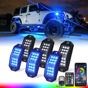 XPRITE Rock Lights Wide Angle Bluetooth RGB Rocklights, Multicolor Neon Lighting Footwell Underglow Kits w/Wireless Remote, Compatible Jeep UTV ATV SUV RZR Off-Road Trucks Cars Boats - 6PC, 8PC, 10PC