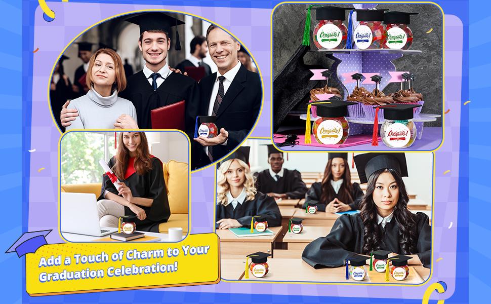 12/24 Pcs Class of 2026 Graduation Cap Candy Jars Set for Student- Multiple Colors, 8oz Graduation Party Decorations Gifts for School Party Guests