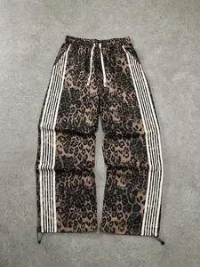 Unisex Leopard Print Drawstring Waist Pants, Loose Fit Street Style Long Trousers, Comfortable High-Waisted Casual Fashion, Casual Streetwear Trousers