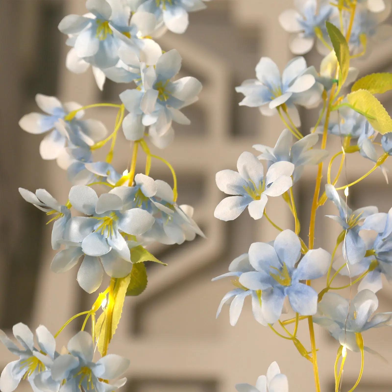 2-Pack Silk Flower Garland Vine Lights 6ft Jasmine Design Blue Warm White - Battery Operated Decorative Fairy Lights, Decor Accessories, Room Decorations