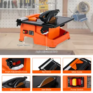 Garvee Powerful 7-Inch Wet Tile Saw – 6500 RPM Pure Copper Motor, 0-45° Bevel Cutting, Table Saw with Water Reservoir, Ideal for DIY and Professional Use