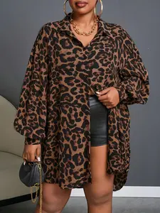 Women's Loose-Fitting Leopard Print Long Sleeve Blouse Shirt, Casual Summer Top for Women, Comfortable Everyday Daily Wear Clothing