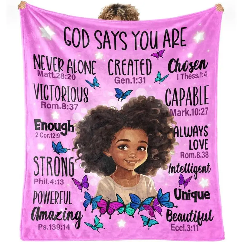 Traditional Black Girl Magic African American Art Crochet Flannel Throw Blanket (60x50in) - Wrinkle-Resistant, Breathable, Soft Plush, Durable All-Season Decor - Relaxing Gifts, Bedroom Items for Teens for Sofa, Girl Room, House, Room Use