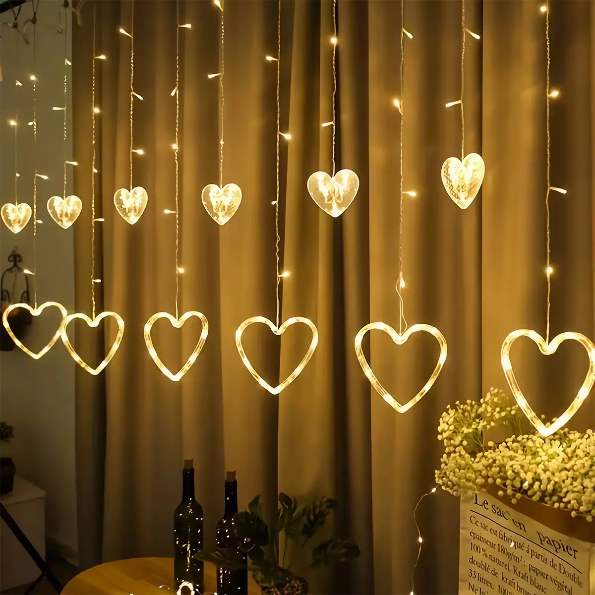 Valentine's Day LED Heart Curtain Light, Hanging Romantic Atmosphere Lamp for Bedroom Living Room Proposal Holiday Party Decoration, LED Lights, Led Lighting, Led Ambient Light, Led Lighted