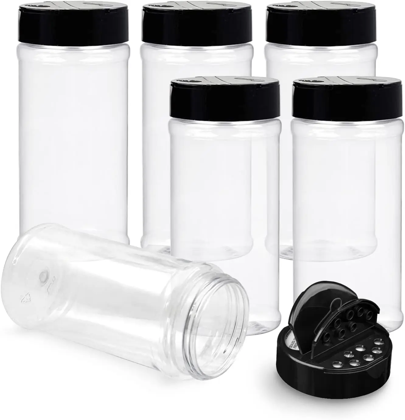 6PCS Plastic Spice Jars with Black Flip-Top Lids, BBQ Sauce Bottles, Seasoning Containers - Food Contact Safe, Ideal for Kitchen Organization