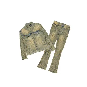 Gribo Vintage Denim Jacket/Stacked Flare Jean Set