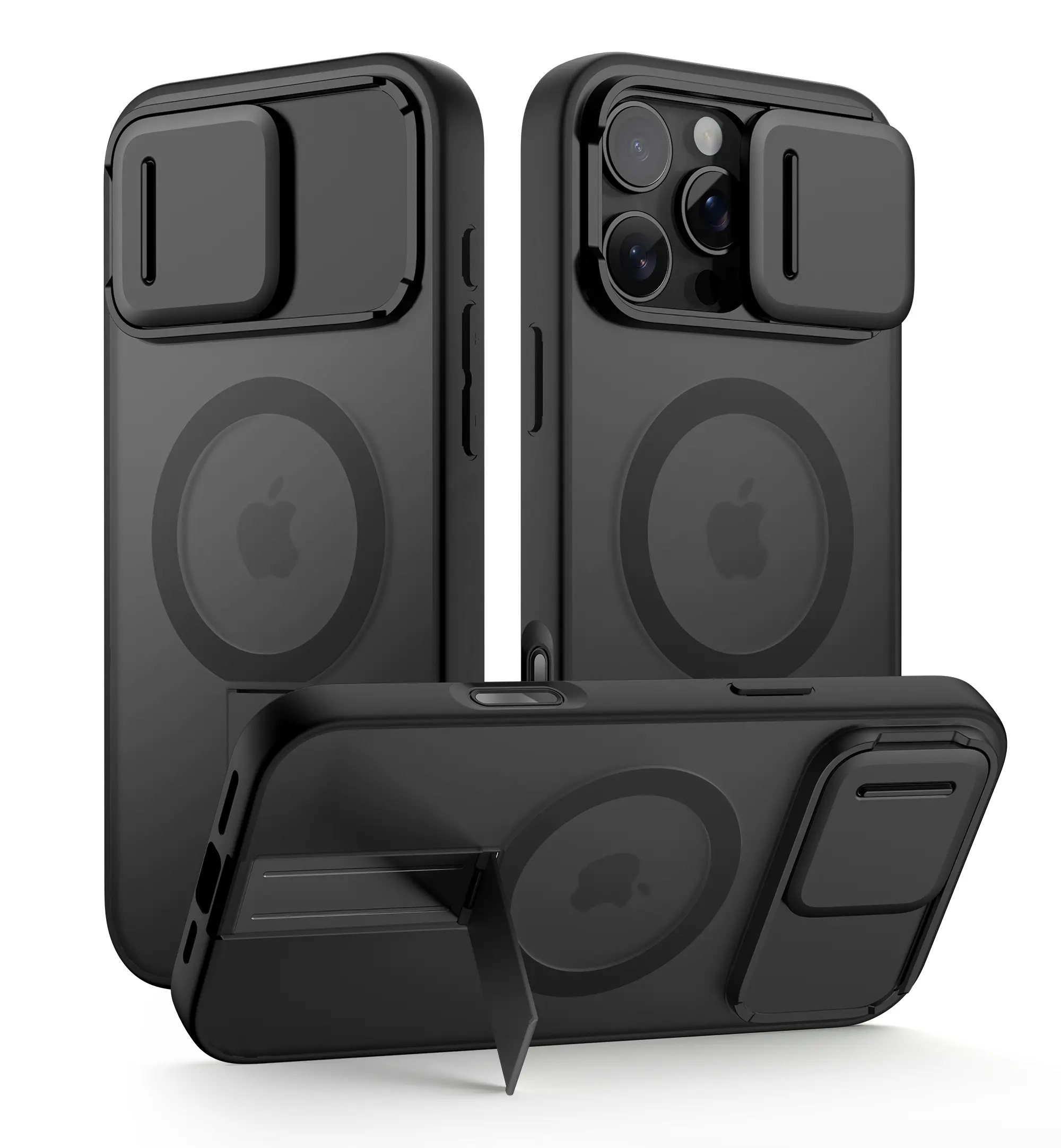 SURITCH for iPhone 16/15/14/13/12 Plus Pro Max Case, Compatible with MagSafe, Built-in Kickstand & Camera Cover & Translucent Back, Shockproof Rugged Protective Phone Cover