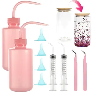 10 count DIY Snow Globe Tumbler Kit - DIY Tool Set for Glitter, Sequins & Decorations - Plastic Squeeze Bottle, Small Funnel, Tweezers, Bent  - Craft Project