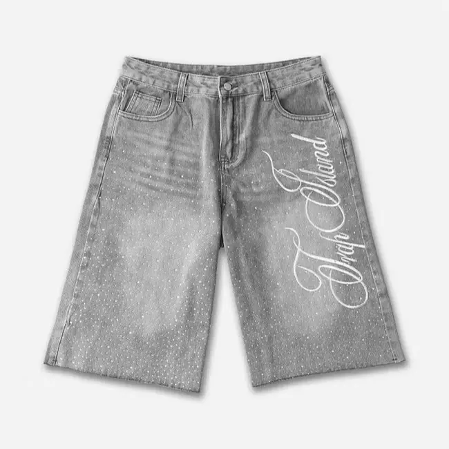 Sopula Studio Menswear Men's Vintage Washed Distressed Denim Shorts - Street Style, Cotton-Spandex, Fitted H-Type, 90S Grunge Aesthetic, Print, Casual High-Street Streetwear Grey Jeans, Teenage Dirtbag Vibe, No Rhinestones, Men's Shorts, Vintage Wash Look