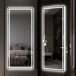 Hasipu LED Door Mirror Full Length Wall Mounted Foldable Shatterproof Aluminum Alloy Frame Touch Buttons Smart Dimming High Definition Decorative
