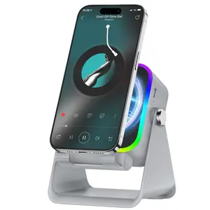 [SummerVibes] 5-in-1 Wireless Induction Audio & Bluetooth Speaker with Phone Holder, 3500mAh Rechargeable Emergency Power Bank, 8 RGB Ambient Light, 360° Adjustable Mobile Tablet Stand– Gifts for Friends, Family,Mothersdaygift