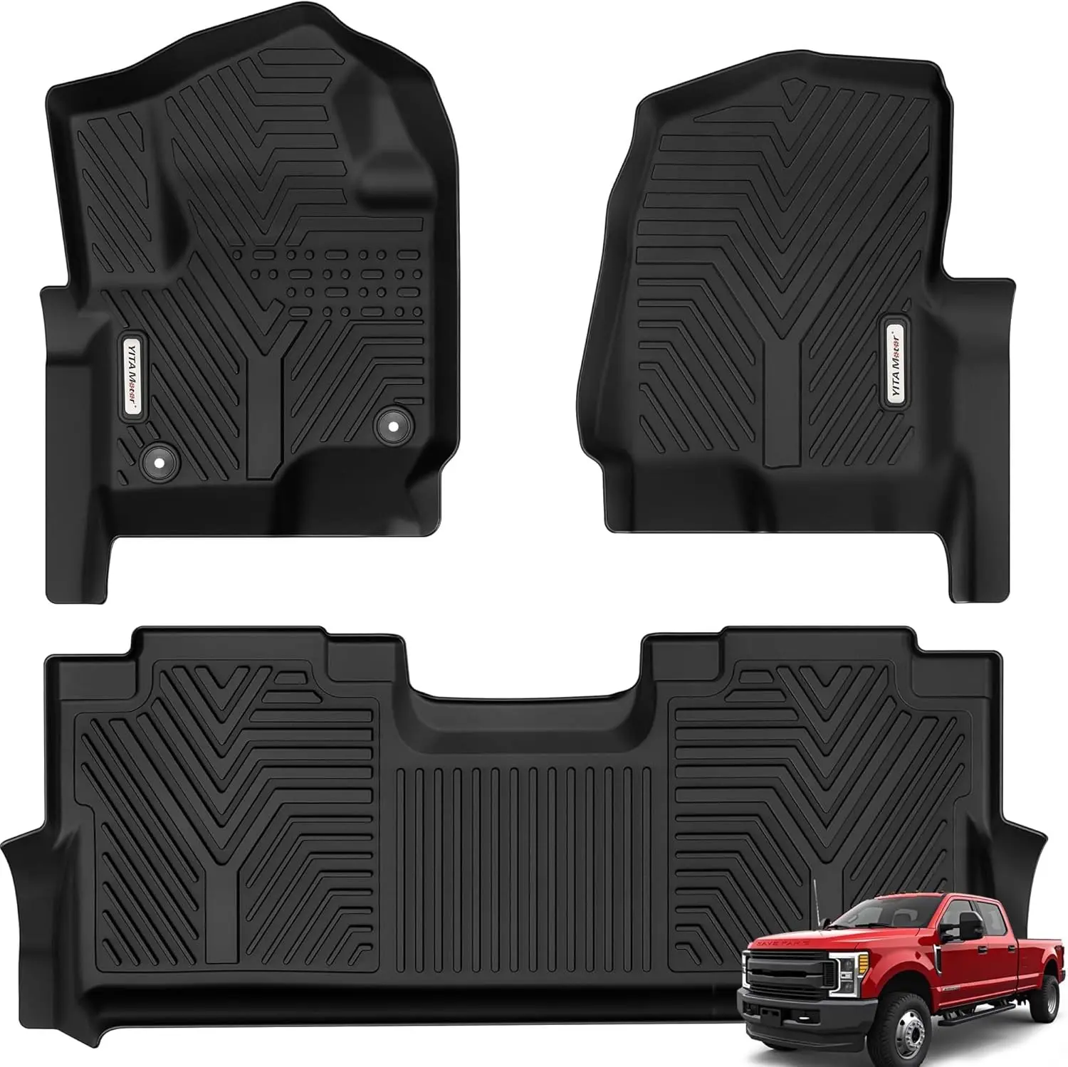 TPE Floor Mats fits 2017-2026 Ford F250/F350/F450/F550 Super Duty Crew Cab, All Weather, Waterproof