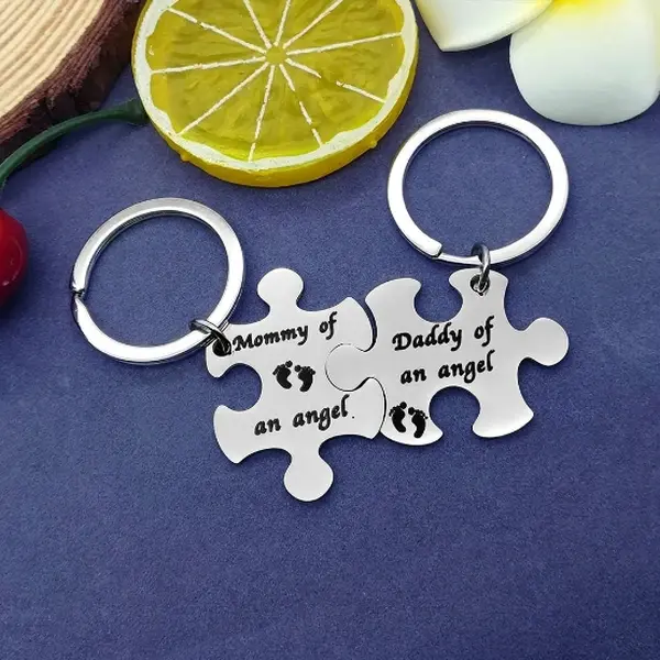 Stainless Steel Anti-Rust Coated Memorial Puzzle Angel Charm Keychains - Boxed Sympathy Gifts for Grieving Parents of Lost Infants, Keychains for Women
