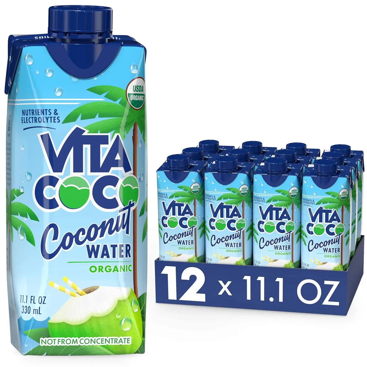 Pure Organic Coconut Water Drinks, 11.1 Oz (Pack of 12) - Refreshing Coconut Taste, Natural Electrolytes, Vital Nutrients - US Beverage