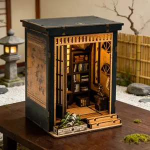 Adult DIY Mini Dollhouse Bookshelf Set, Miniature Set, Miniature Furniture, 3D Wooden Puzzle, Home Gift for Women Teens Booklovers, Birthday Christmas Handmade Present