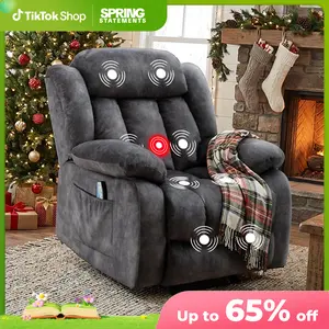 [SpringStatements] Ebello Swivel Massage Recliner Chair with Heat and Vibration, Non-Slip Fabric, Single Sofa, Heavy Duty Recliner Chair for Living Room, 360 Degree Rotating Manual Recliner Chair